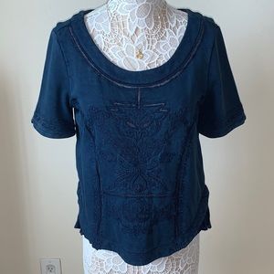 Anthropologie Short Sleeve with Ruffle Bottom Back